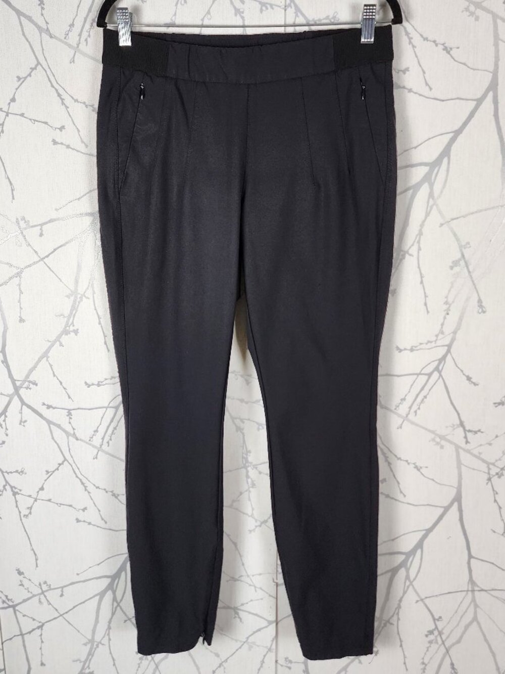 Cambio Black Stretch Knit High Rise Pull On Ankle Zip Slim Pants